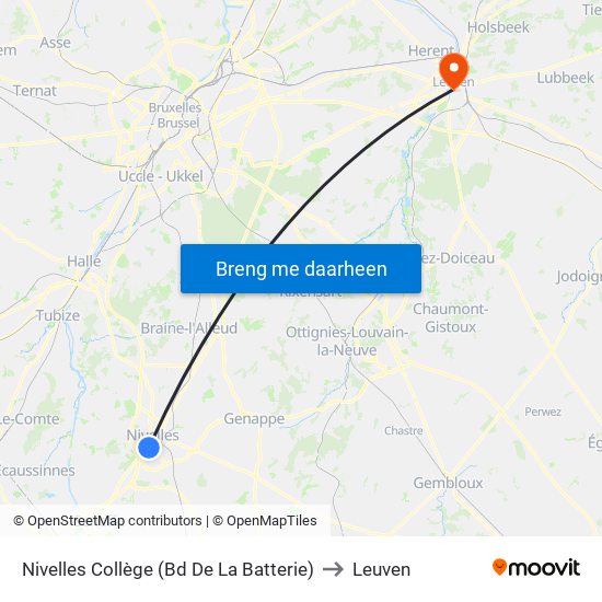 Nivelles Collège (Bd De La Batterie) to Leuven map