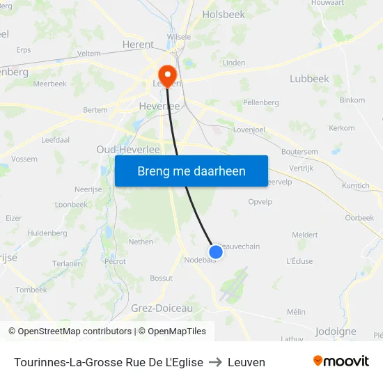 Tourinnes-La-Grosse Rue De L'Eglise to Leuven map