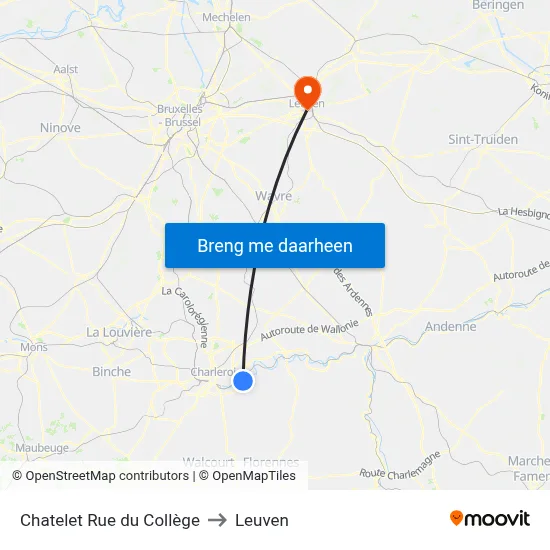 Chatelet Rue du Collège to Leuven map