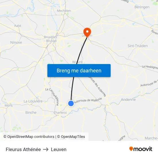 Fleurus Athénée to Leuven map
