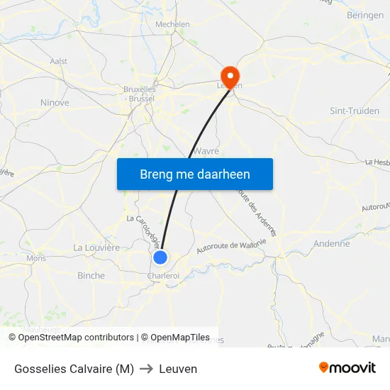 Gosselies Calvaire (M) to Leuven map