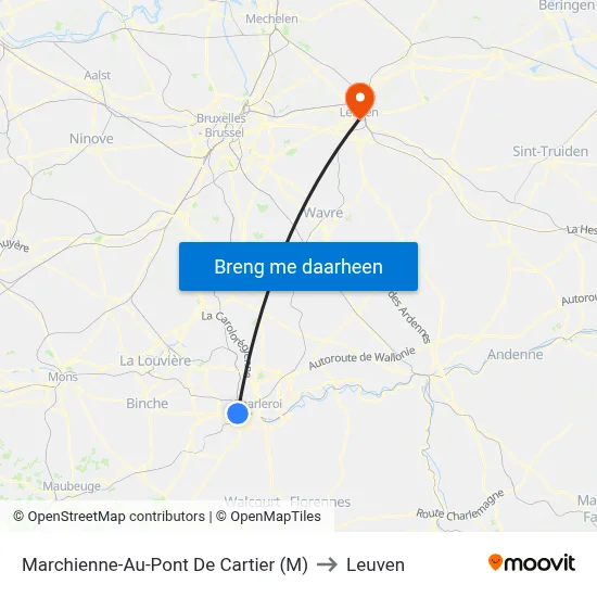 Marchienne-Au-Pont De Cartier (M) to Leuven map