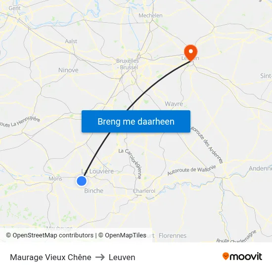 Maurage Vieux Chêne to Leuven map