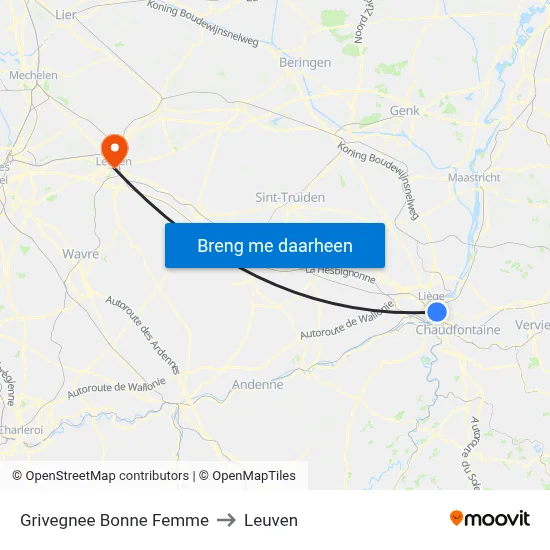 Grivegnee Bonne Femme to Leuven map