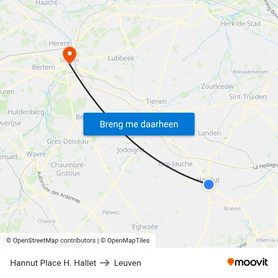 Hannut Place H. Hallet to Leuven map