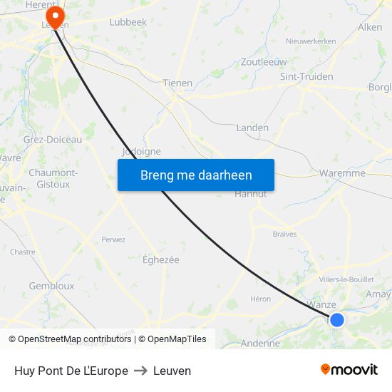 Huy Pont De L'Europe to Leuven map