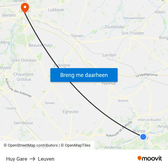 Huy Gare to Leuven map