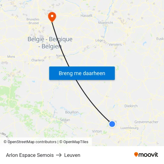 Arlon Espace Semois to Leuven map
