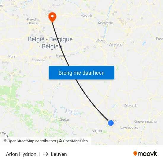 Arlon Hydrion 1 to Leuven map