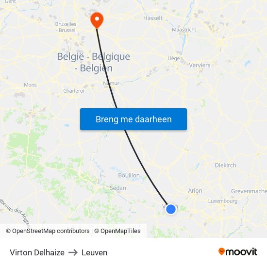 Virton Delhaize to Leuven map