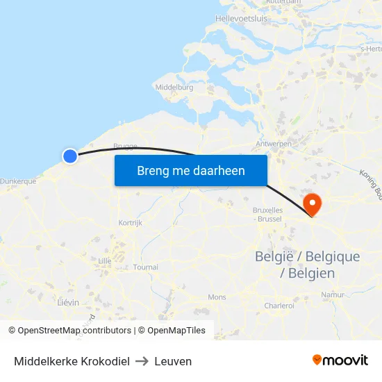 Middelkerke Krokodiel to Leuven map