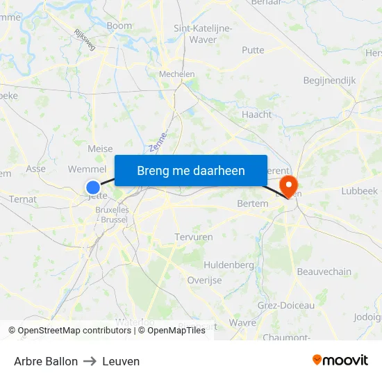 Arbre Ballon to Leuven map