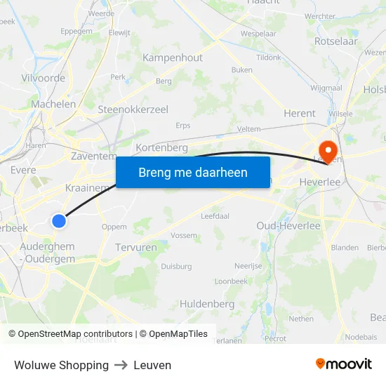 Woluwe Shopping to Leuven map