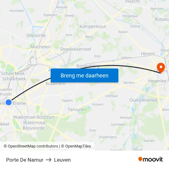 Porte De Namur to Leuven map