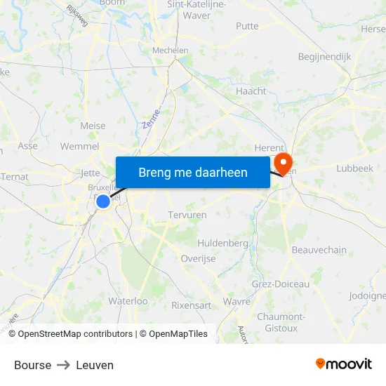 Bourse to Leuven map