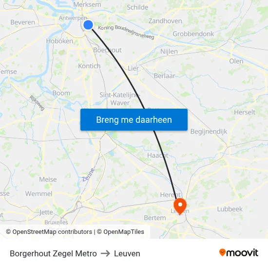 Borgerhout Zegel Metro to Leuven map