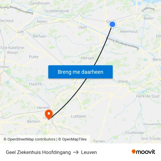Geel Ziekenhuis Hoofdingang to Leuven map