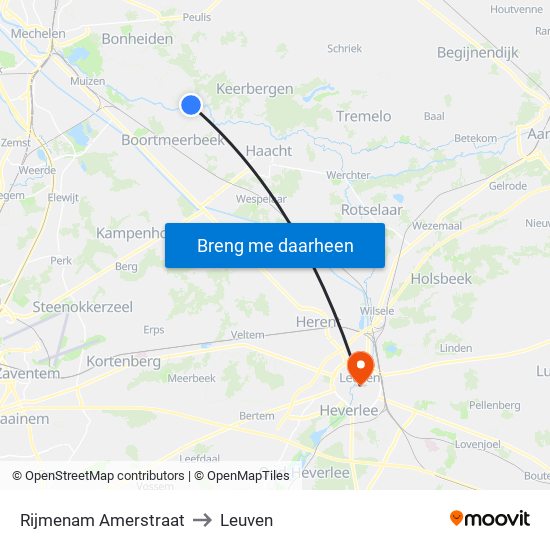 Rijmenam Amerstraat to Leuven map