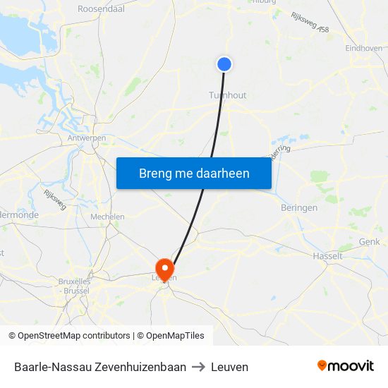 Baarle-Nassau Zevenhuizenbaan to Leuven map