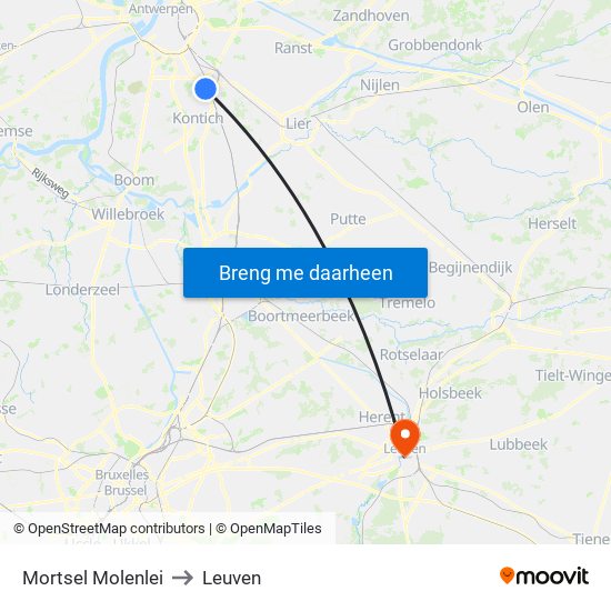 Mortsel Molenlei to Leuven map