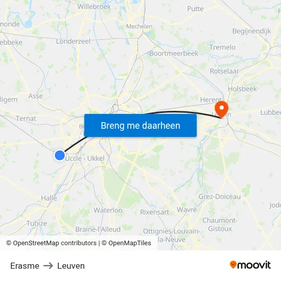 Erasme to Leuven map