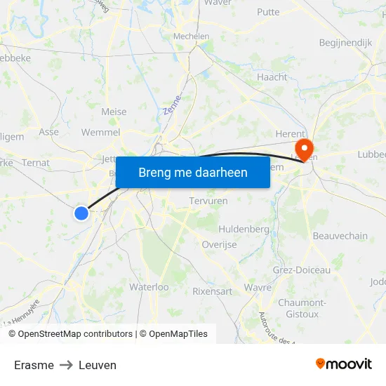 Erasme to Leuven map