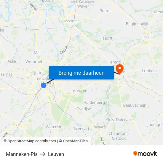 Manneken-Pis to Leuven map