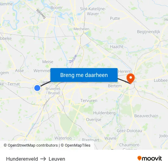 Hunderenveld to Leuven map