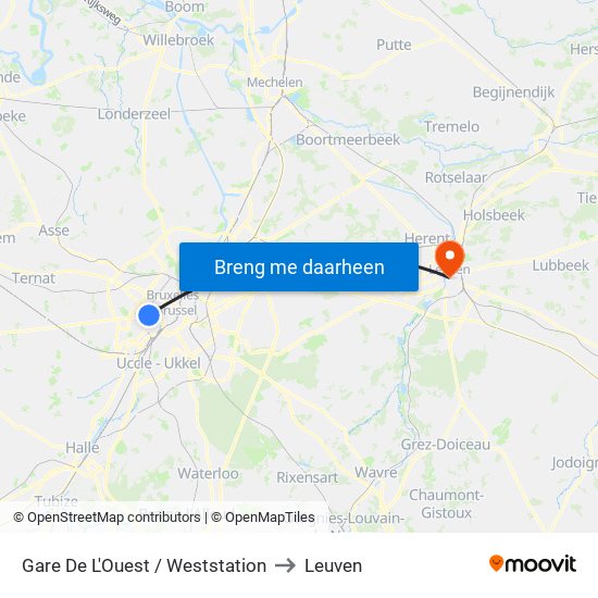 Gare De L'Ouest / Weststation to Leuven map
