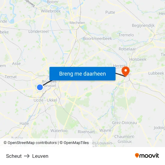 Scheut to Leuven map