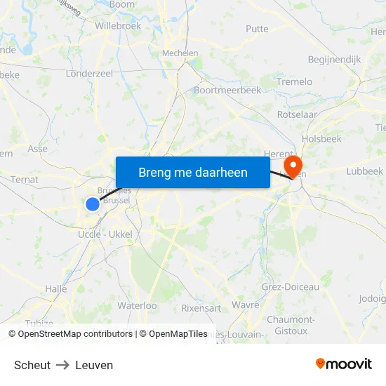 Scheut to Leuven map