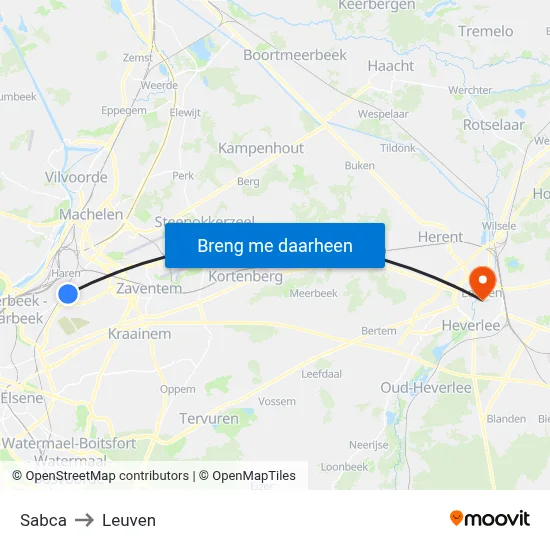 Sabca to Leuven map