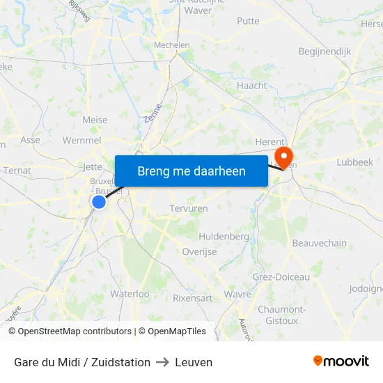 Gare du Midi / Zuidstation to Leuven map
