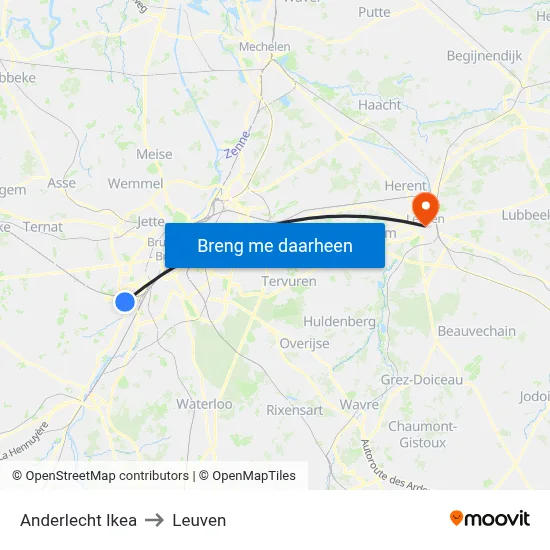 Anderlecht Ikea to Leuven map