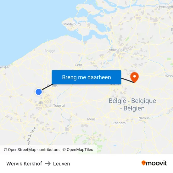 Wervik Kerkhof to Leuven map