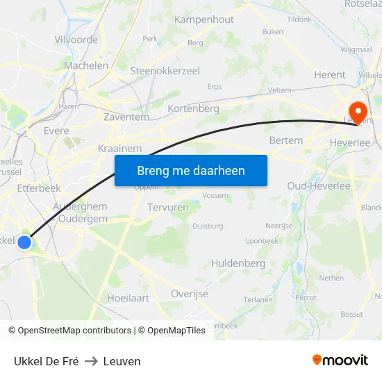 Ukkel De Fré to Leuven map