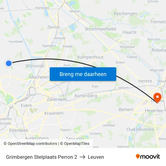 Grimbergen Stelplaats Perron 2 to Leuven map