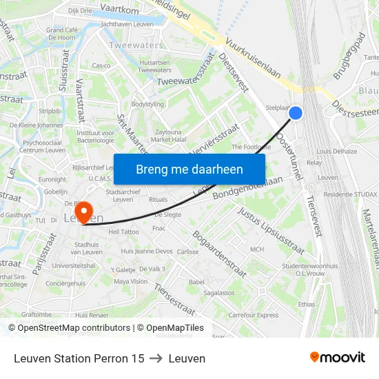 Leuven Station Perron 15 to Leuven map