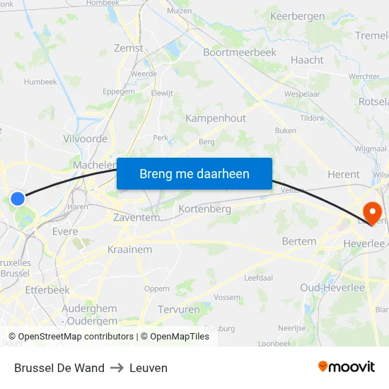Brussel De Wand to Leuven map