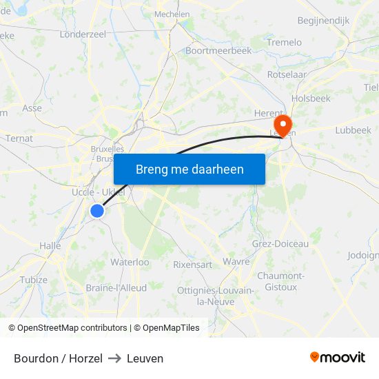 Bourdon / Horzel to Leuven map