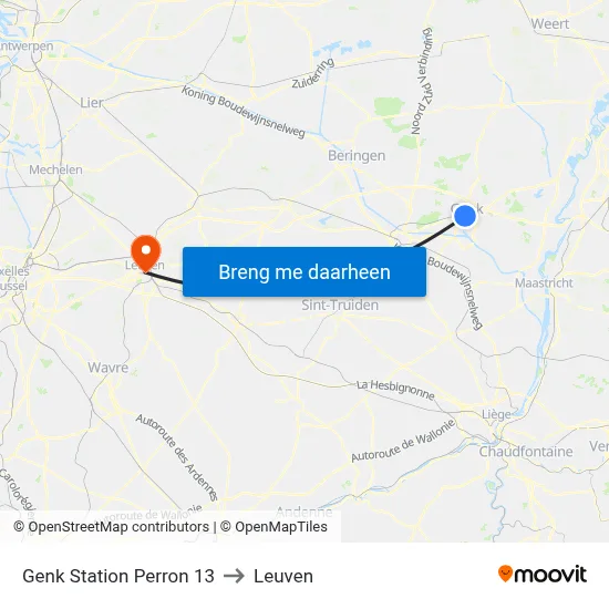 Genk Station Perron 13 to Leuven map