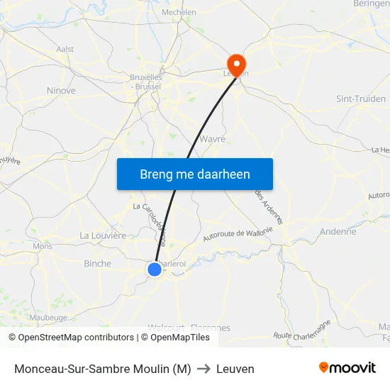 Monceau-Sur-Sambre Moulin (M) to Leuven map