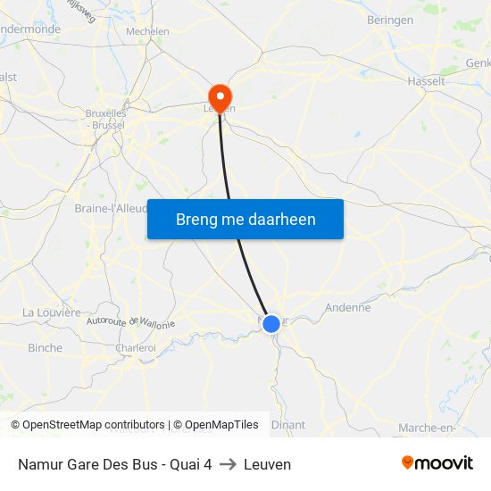 Namur Gare Des Bus - Quai 4 to Leuven map