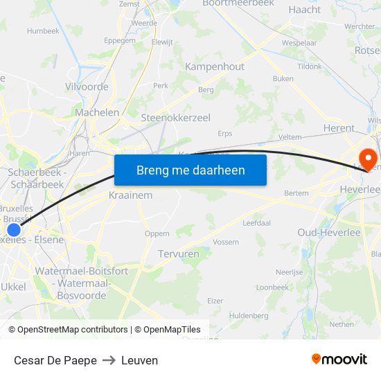 Cesar De Paepe to Leuven map