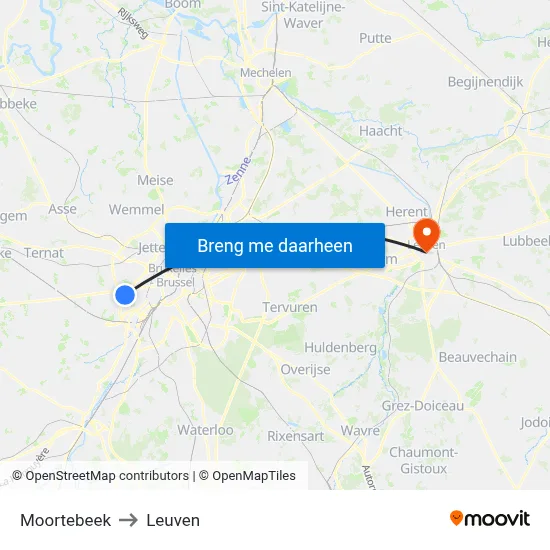 Moortebeek to Leuven map