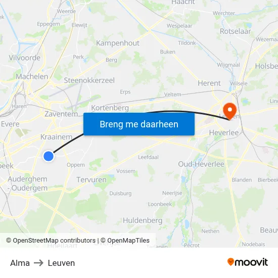 Alma to Leuven map