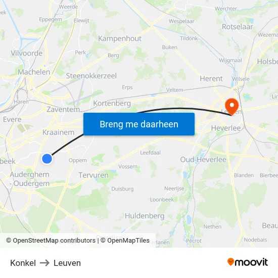 Konkel to Leuven map