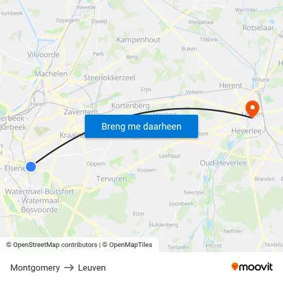 Montgomery to Leuven map