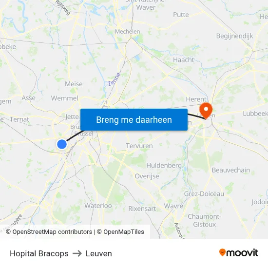 Hopital Bracops to Leuven map