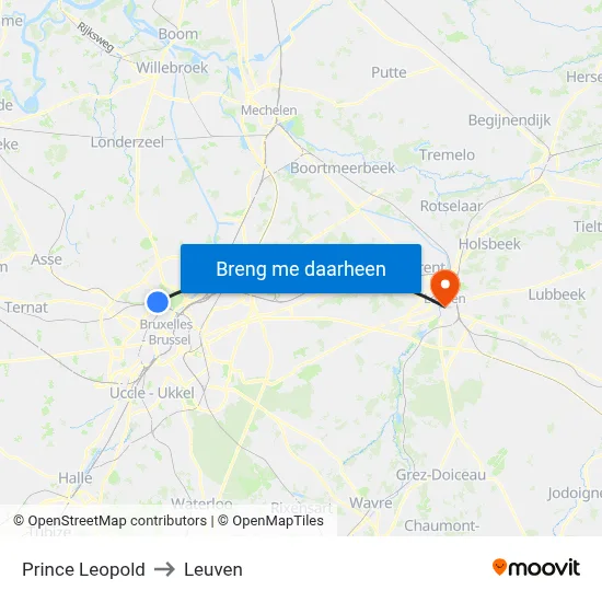 Prince Leopold to Leuven map